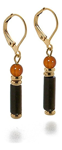 Aretes Tigris Egipcio Cornalina Y Onix Negro Metal Gema Onix