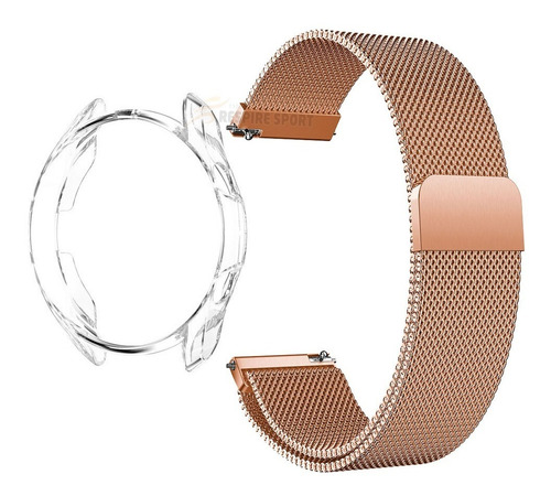 Kit Case Para Galaxy Watch 3 41mm + Pulseira Engate Rápido Cor Transparente / Rose Gold