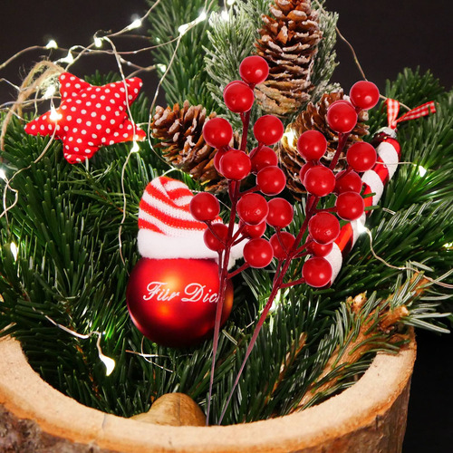 A 20pcs Simulación Bayas Navideñas Rama Navidad Casa Par