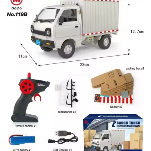 Camión Control Remoto Carga Con Accesorios 1:16 Luces Juguet Camión Con Caja Y Accesorios