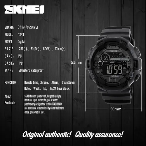 Reloj Digital Skmei 1243 Calendario Alarma Cron metro