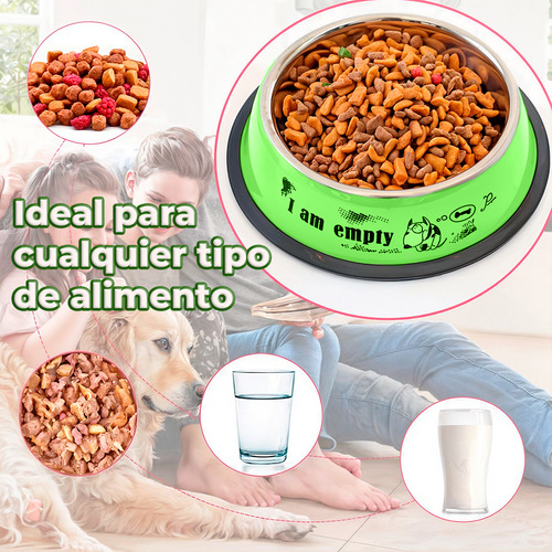 Tazón Plato Mascotas Acero Inoxidable Antiderrapante Tamaño S Color Verde