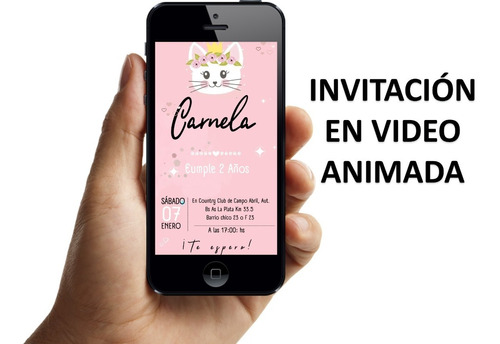 Tarjeta De Invitacion Gatita Rosa Romantica Digital Video
