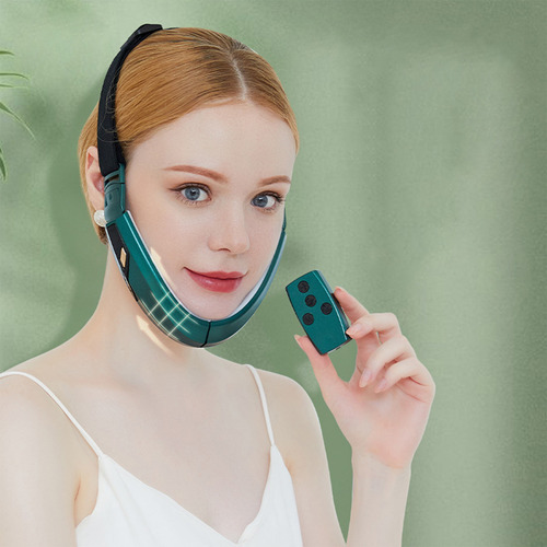 Massageador facial elétrico inteligente em forma de V, verde de cor dupla