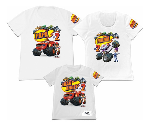 Camiseta Set 3 Blaze And The Monster Machines Papa Mama Hijo