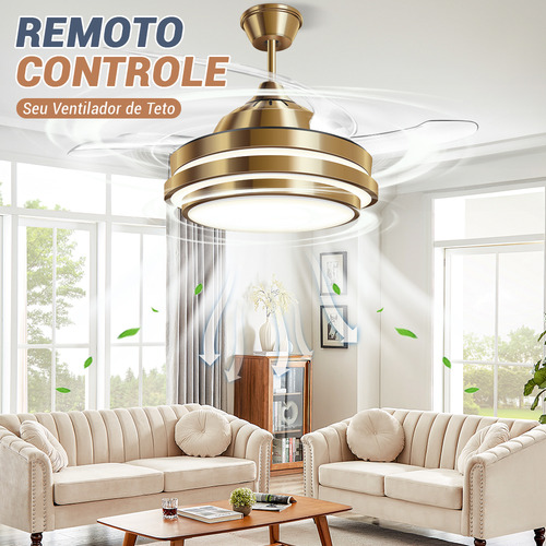 Ventilador Teto Retrátil C/ Controle Led Multicolor 106cm