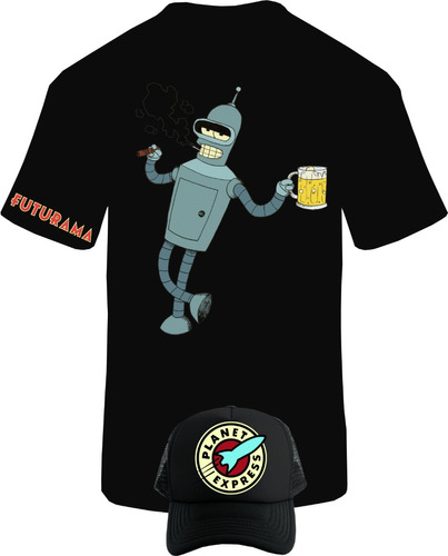 Camiseta Manga Corta Bender Beer Robot Obsequio Gorra