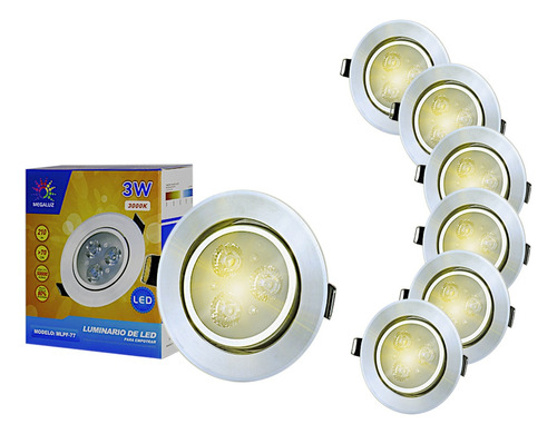 Plafon Led Luz Calida Spot Empotrado 3 Watts 210lm 6 Piezas