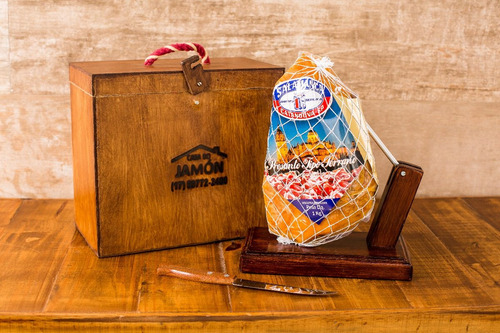 Kit Premium - Mini Jamón ( 1kg ) + Suporte Madeira + Faca