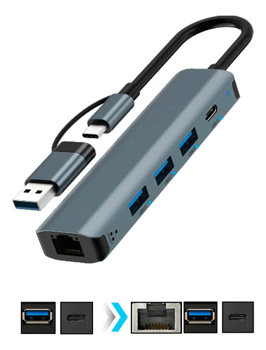 Adaptador Tipo C / A - Red  + Usb 3.1 + Usb C   Dual  