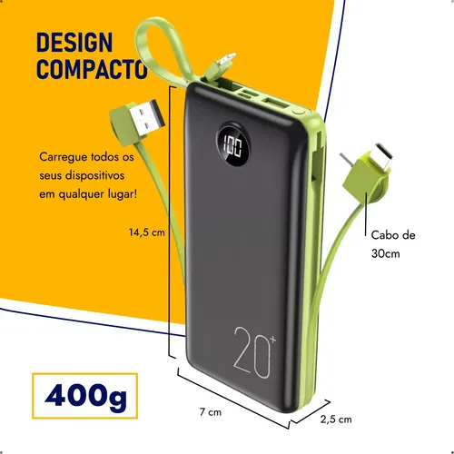 Power Bank 20.000mah Carregador Rápido Com Display Portátil