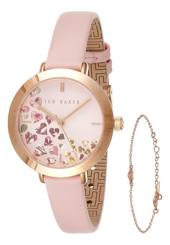 Reloj Ted Baler Ammy Hearts Con Correa De Piel Rosa Y Oro Ro