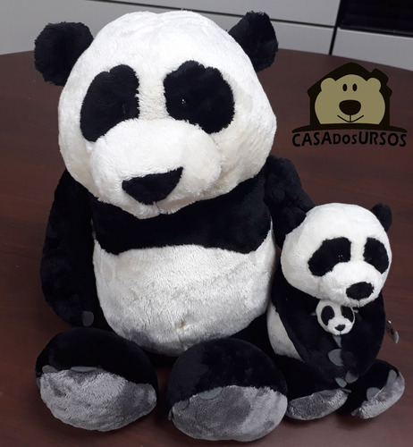 Urso Panda Nici De Pelúcia 50 Cm + Panda 25 Cm + Filho 8 Cm