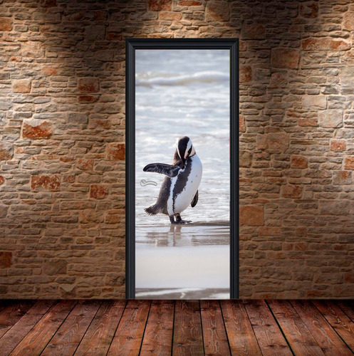Vinilo Para Puerta Pinguino Penguin Hielo Naturaleza M11