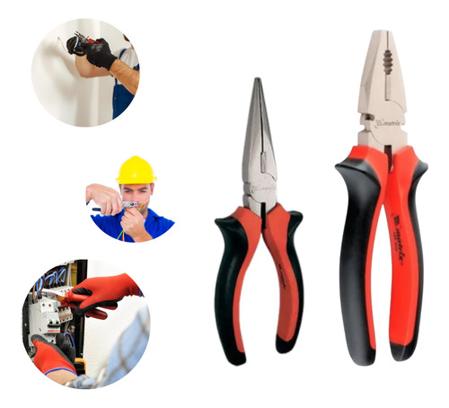 Kit Com 2 Alicates Profissionais Bico Fino + Universal Mtx