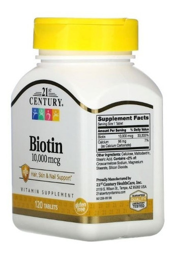 Biotina, cabelo, pele, unhas, 10.000 mcg, 120 quilates, sabor neutro de biotina do século 21