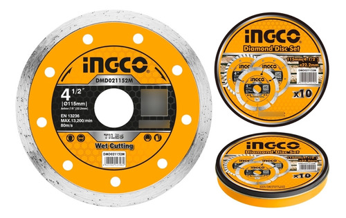 Disco Continuo Turbo Ceramica Ingco X 10 Pcs 4 1/2 X 22.2mm Color Amarillo