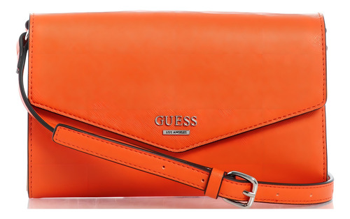 Bolsa Crossbody Guess Con Logo Estampado Para Mujer Acabado De Los Herrajes Niquel Color Naranja Medio Correa De Hombro Naranja Claro Diseño De La Tela Liso