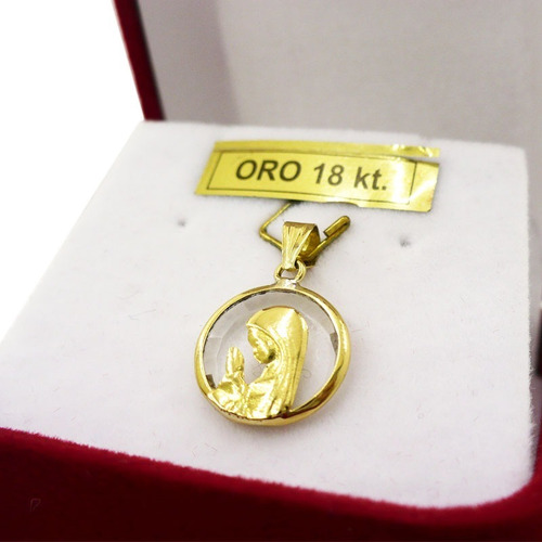 Medalla De Oro 18k Virgen Niña Con Cristal 1 Grs Dije Nena