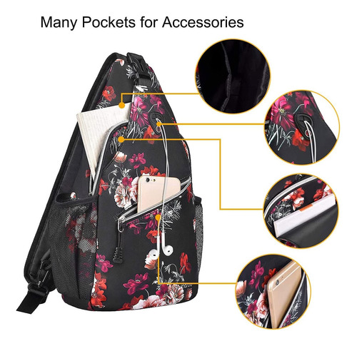 Mochila Negra Con Flores Rojas