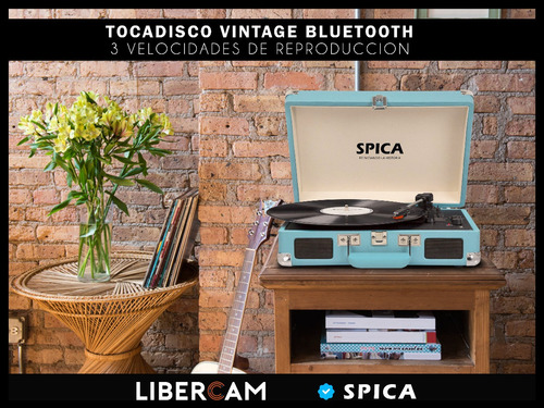 Imagen 9 de 10 de Tocadiscos Vinilo Bluetooth Spica Sp-t90 Vintage Parlante