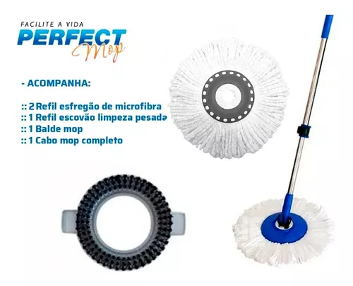 Balde Perfect Mop Pro 360° Giratório Limpeza Geral Esfregão 12l