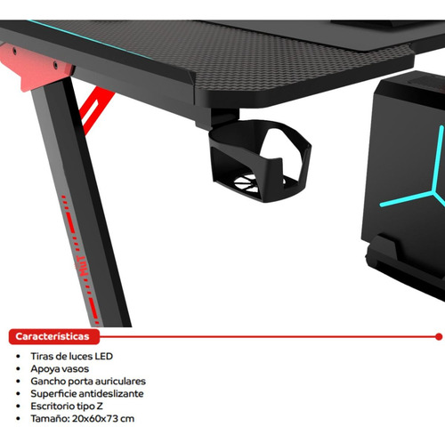 Escritorio Gamer Mut Z5 110x60x74 Cm Con Led