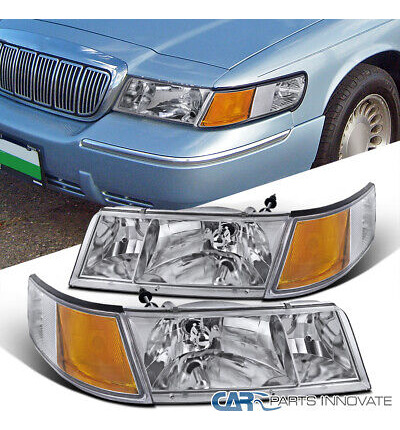 Fit 98-02 Mercury Grand Marquis Clear Headlights Lamps+c Ttx