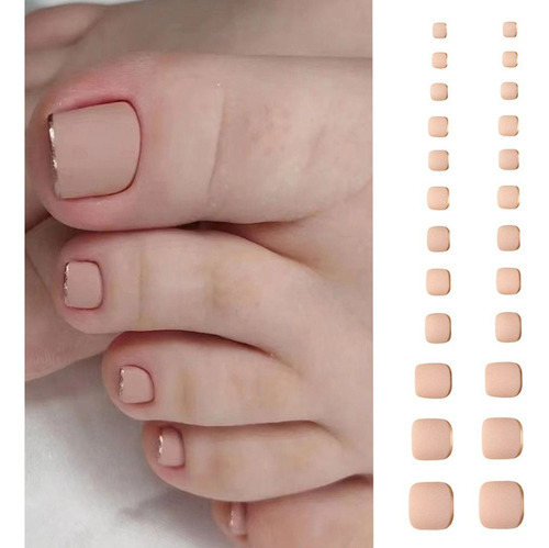Unhas Falsas Douradas French Edge Short Full Cover Foot Nail