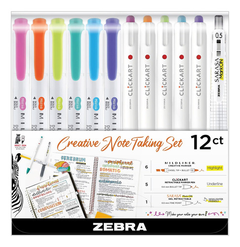 Juego Creativo Notas Zebra Pen, Incluye 6 Resaltadores, 5 Y