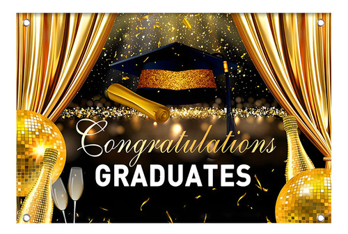 Telón De Fondo De Felicitaciones De Graduación En Oro Negro