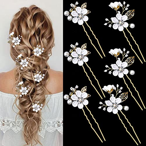 6 Piezas Bridal Flower Wedding Hair Pins Crystal Xhpgr