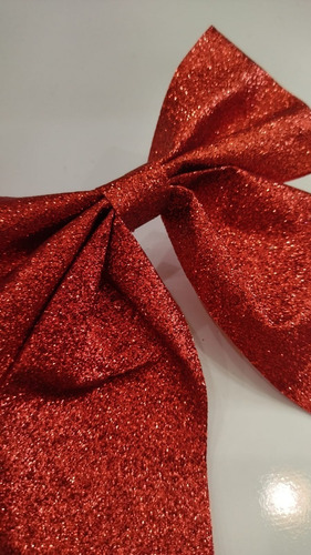 Kit C/2 Laços Glitter Enfeite Natalino Pendente 20cmx15cm Cor Vermelho