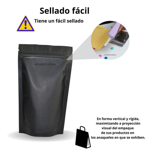 500 Bolsa Stand Up Pouch Con Cierre Negro Mate De 150 Grs