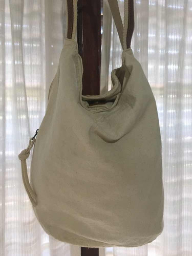Cartera Bolso Tela Panama Y Cuero Nuevo