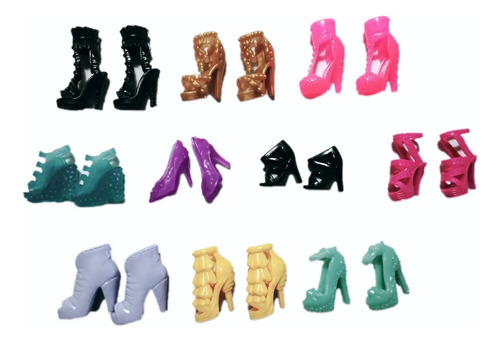 Set De 10 Zapatos Para Muñecas Barbie, Surtido De Colores