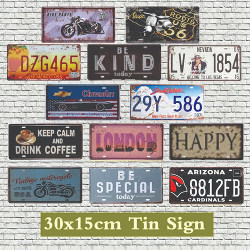 Imagen 5 de 9 de 3 Placas Decorativas Metálicas Vintage Retro Pqte X 3 Placas