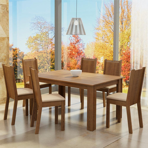 Juego De Comedor Con Mesa Y 6 Sillas Madesa 5008 Mc Color Marrón/Beige Diseño de la tela de las sillas Liso