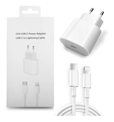 Cabo + Fonte Compatível iPhone SE X Xr 11 12 13pro Usb-c 20w