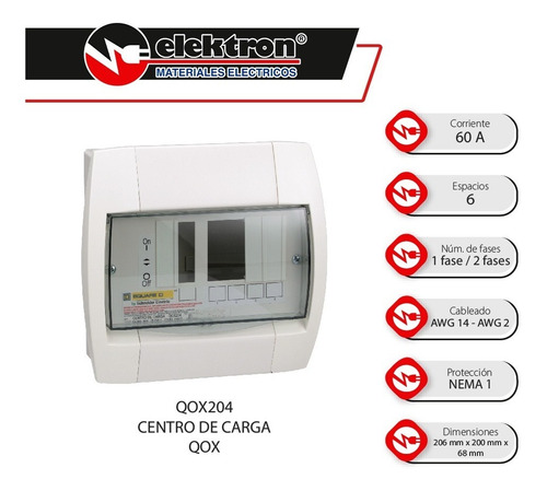 Imagen 2 de 6 de Centro De Carga - Qox - 60a 1f, 3h, 120/240v - 10ka - 6sp -