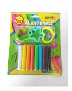 Imagen 1 de 3 de Plastilina Escolar 8 Colores + 3 Moldes Printa Pack 2