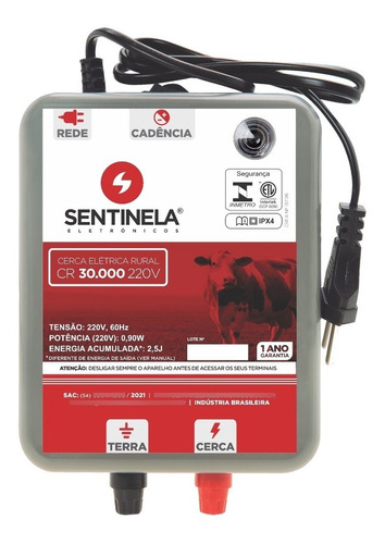 Eletrificador Cr 30.000 220v Sentinela Nf Pet Cerca Elétrica