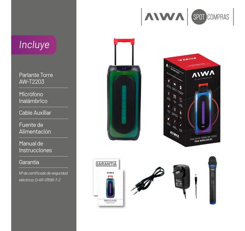 Imagen 8 de 10 de Parlante Torre Bluetooth Carry On 12500w Aiwa 2203