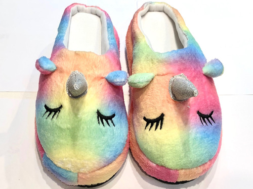 Pantuflas Unicornios Nenas Mujer Peluche Multicolor Adaptabl