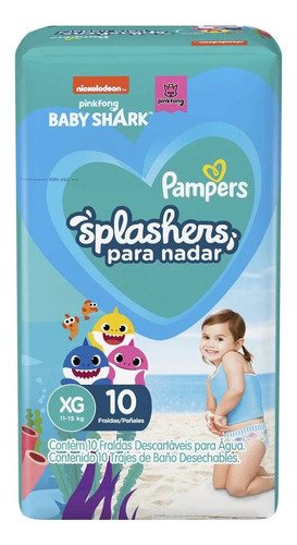 Pampers fralda descartável para nadar Baby Shark Splashers XG 10 unidades 