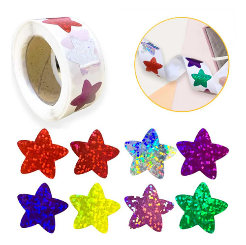 Mt 500 Pegatinas Con Forma De Estrella Colorida En Rollo Y