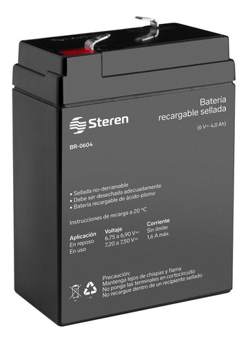 Batería Sellada De Ácido-plomo, 6 Vcc 4 Ah Steren