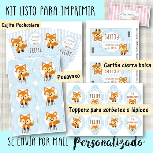Kit Personalizado Imprimible Zorrito #8 Baby Shower Cumple