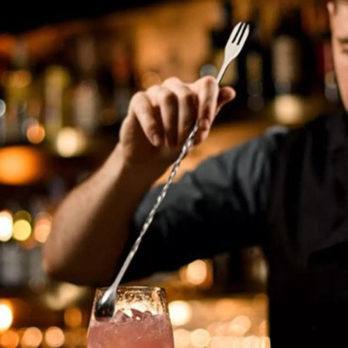Cuchara Bartender + Medidor Tragos Onzas Jigger Doble Plateado