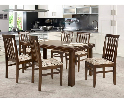 Conjunto De Mesa Essência Madeira Maciça Com 6 Cadeiras Uniã